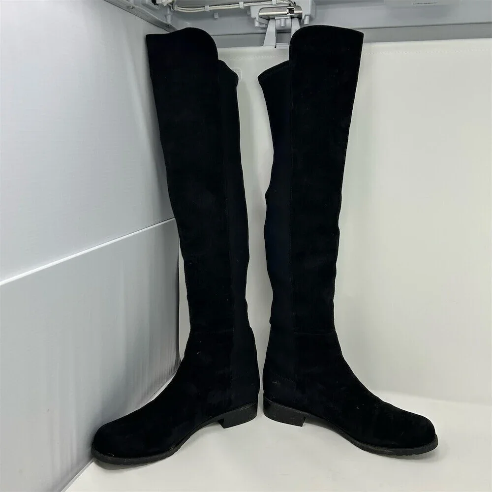 Stuart Weitzman Over-the-Knee Boots Womens 8.5 W Black Suede Pull-On Stretch